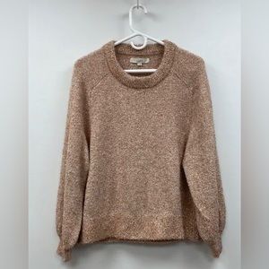 LOFT Shimmer Metallic Pink Eyelash Knit Crewneck Puff Sleeve Sweater XS
